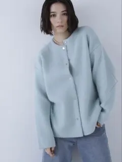 【完売品】ナチュラルビューティーベーシックＦＯＸ接結コーディガン　ペールグリーン