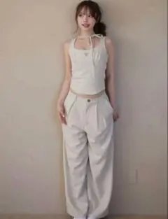 andmary Donna ribbon pants set up ivory