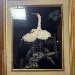 秀宝作 宝石画 鶴 天然石 額縁 壁飾り 縁起物 美術 山梨県貴石画販売