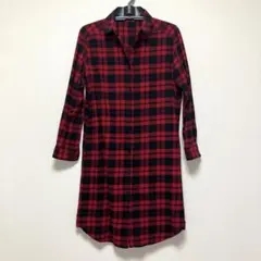 赤 黒 チェック柄 シャツワンピース ピーチジョン サイズS/M