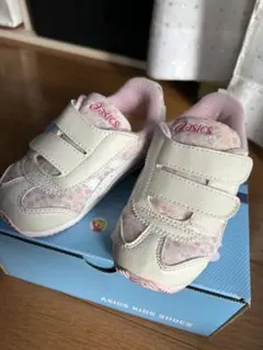 【美品】アシックス ベビー キッズシューズ 15cm 花柄 ピンク 女の子