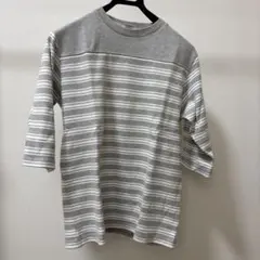 Champion グレー・ストライプ 七分袖カットソー