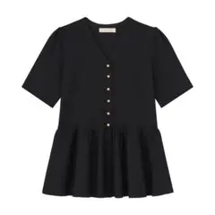 【新品】M-PREMIER ペプラム Vネック 半袖 ニット 黒 M タグ付きのサムネイル