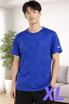 PUMA プーマ半袖TシャツXLサイズブルー 総柄 ロゴ メンズ スポーツウェア