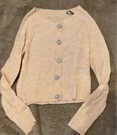 H&M ピンク　カーディガン　ビジューボタン