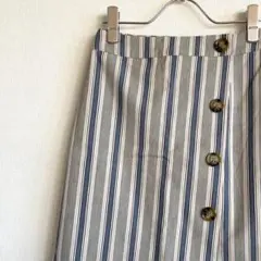 INGNI ひざ丈スカート 巻きスカート風 ストライプ ウエストゴム 裏地付き