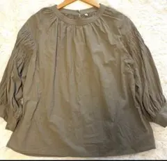 【美品】hareiro 晴れ色 しまむら ブラウス シャツ 七分 カーキ 綿