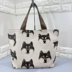 三角マチ　トートバッグ　ビッグサイズ(柴犬　黒柴)