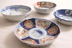 有田　古伊万里　金彩　染付　小皿　膾皿アソート4客（難あり）