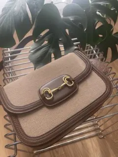 GUCCI ホースビット ボディバッグ レザー スエード ブラウン