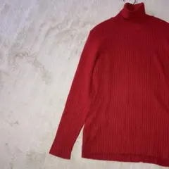 アメリカンホリック リブ編みタートルネックニット L レッド カジュアルセーター