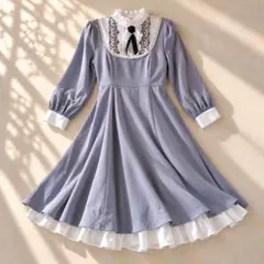 axes femme レース刺繍 姫ロリ ロング ワンピース ブローチセット