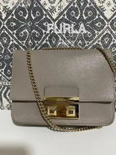 【美品】FURLA フルラ メトロポリス レザー ショルダーバッグ グレージュ