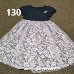 130 エニィファム　ネイビー花柄チュールワンピース