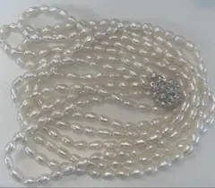 淡水真珠 淡水パール 3連ネックレス ライスパール silver 約60cm