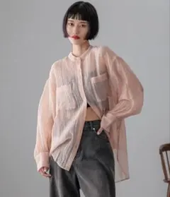 バンドシアーシャツＬＳ　ピンク