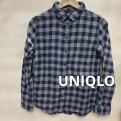 UNIQLO ネイビーグレー チェック長袖フランネルシャツ S