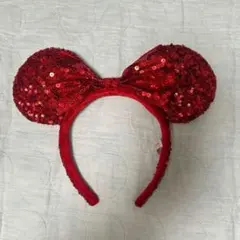 ミッキー耳カチューシャ 赤 スパンコール