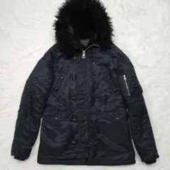 極美品　ローデッド　ミリタリーダウンジャケット 日本製　ファー付き　黒　Lサイズ