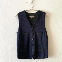 ☆【Orantis】ニットベスト 毛混 飾りポケット フルボタン Ｖネック M