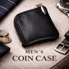 新品 小銭入れ ミニ 財布 コインケース L字 ラウンドファスナー 本革 黒 A