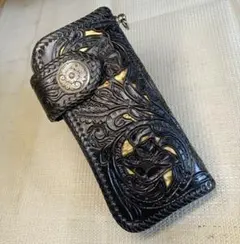 レザークラフト優 パイソン透かし カービング ライダースウォレット 長財布 本革