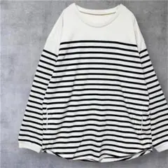 【美品】フィールドコア ボーダー長袖カットソー 白×黒 Lサイズ ゆったり