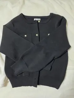 natural couture ポリニット金釦ポケ付きカーディガン