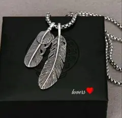 送料無料 シルバーダブルフェザーネックレス シングルフェザー大小ボールチェーン