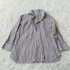 ORIAN オリアン　ストライプ　リネン　プルオーバー　シャツ　ブラウン