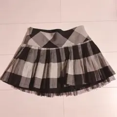 Gap Kids 110 グレーと黒のチェック柄フレアスカート チュール付き