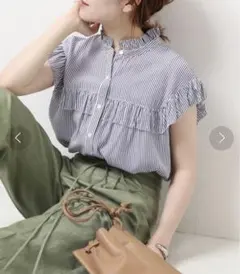 【美品】スローブイエナ　ノースリーブフリルブラウス2◆