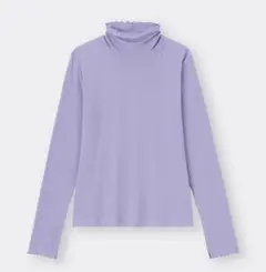 【美品】GU ソフトリブタートルネックT パープル