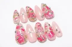 現品 くすみベージュクロス花柄ストーン