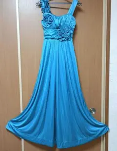 【最終値下げ】花モチーフ マキシ丈 ターコイズグリーン パーティードレス 結婚式