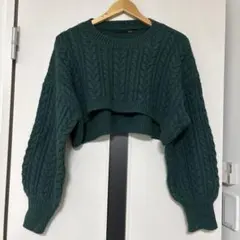 Heather ダークグリーン クロップドニット