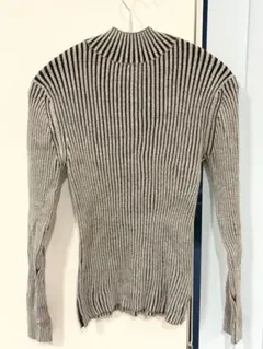 LOWRYS FARM ローネックリブ　ニット　グレー✖️ブラック