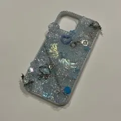 iPhone13/14/15ケース デコ電 水色 埋めつくし 地雷 韓国 y2k