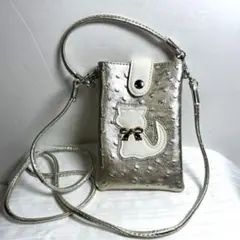 ★未使用品 猫モチーフ シルバー スマホショルダーバッグ ポーチ 白猫 2WAY