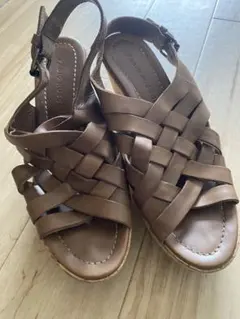 FABIO RUSCONI ブラウンレザー ウェッジヒールサンダル