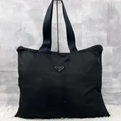 A4可 美品 プラダ ナイロン トートバッグ 3角プレート ロゴ型押し ブラック