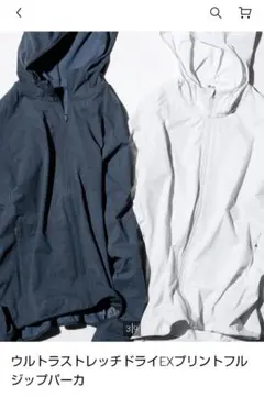 ユニクロ ウルトラストレッチドライEXプリントフルジップパーカネイビーLサイズ