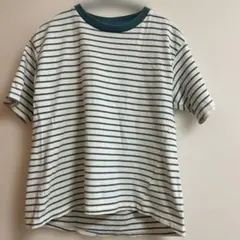 値下げストライプ 半袖Tシャツ ギャザー付き
