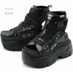 ヨースケ YOSUKE　ウィメンズ 厚底ベルティッドブーツサンダル ブラック