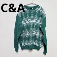 C&A 緑色 幾何学模様 長袖セーターサイズ不明