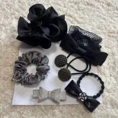 ブラックヘアアクセサリー7点セット