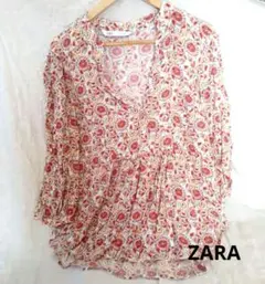 ZARA 花柄 長袖ブラウス Lサイズ