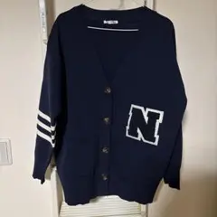 NICE CLAUP カーディガン ネイビー Nワッペン Free size