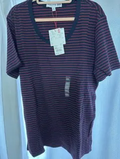 ユニクロ 3XL Tシャツ ネイビーと赤のストライプ