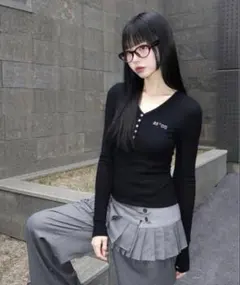 ason ブラック長袖Tシャツ as